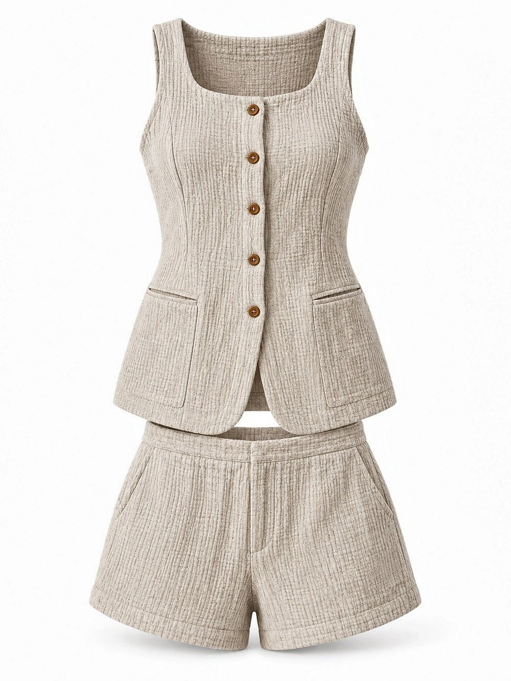 Free People Cream Button-Front Vest & Shorts Set Like New
